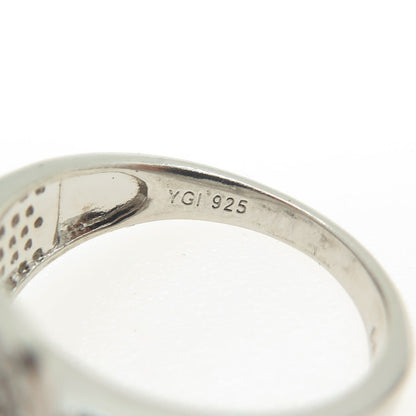 925 Sterling Silver Pave C Z Belt Buckle Ring Size 7.25