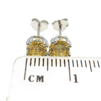 925 Sterling Silver Round-Cut Shaped Canary C Z Stud Earrings