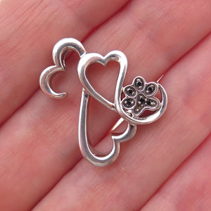 Jane Seymour Sterling Real Black Diamond Heart Dog Paw Pendant (missing stone)
