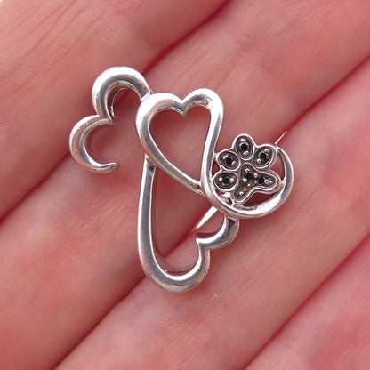 Jane Seymour Sterling Real Black Diamond Heart Dog Paw Pendant (missing stone)