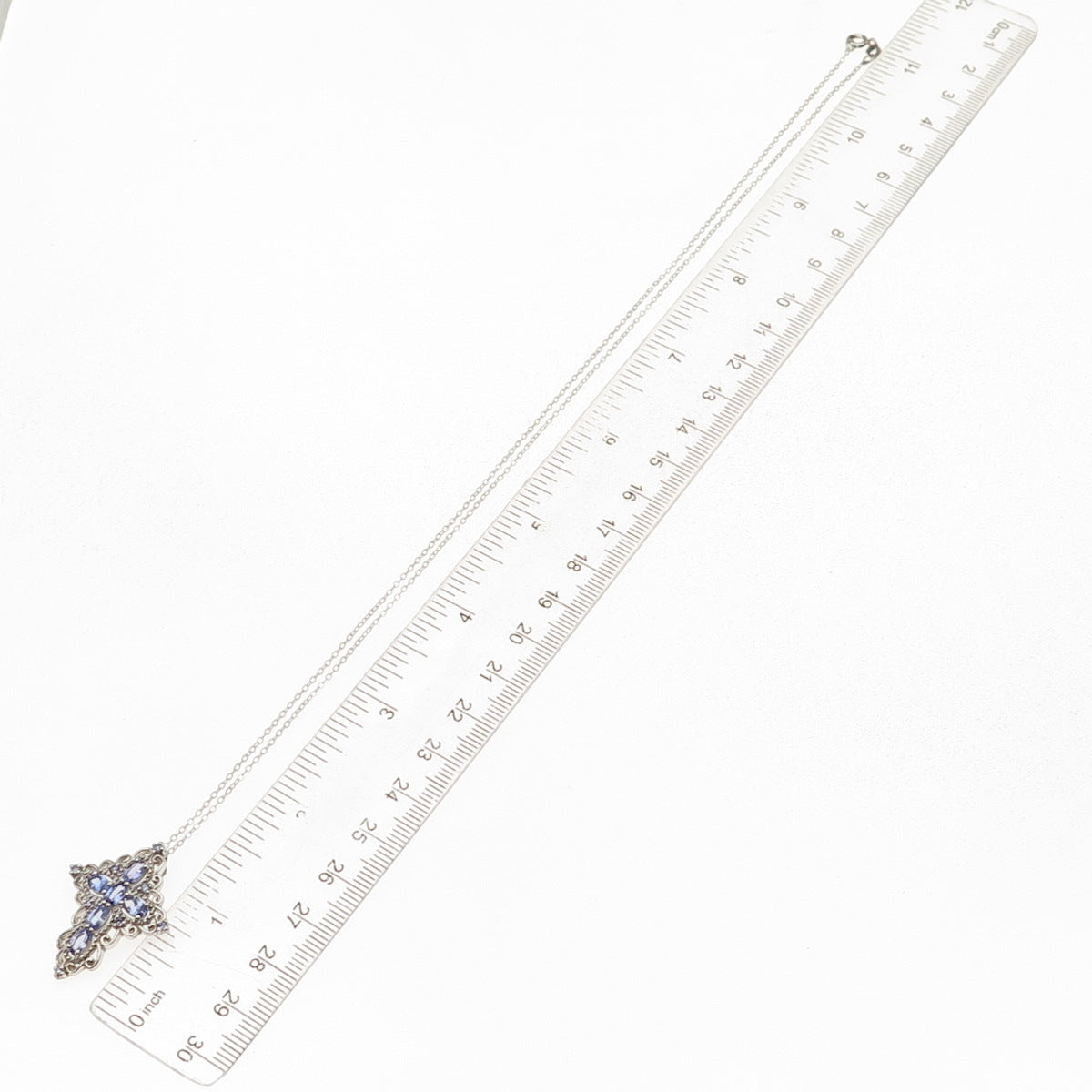 Chuck Clemency 925 Sterling Silver Real Tanzanite Cross Cable Chain Necklace 20"