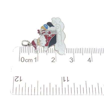 WELLS 925 Sterling Silver Antique Enamel Santa Claus Christmas Charm Pendant