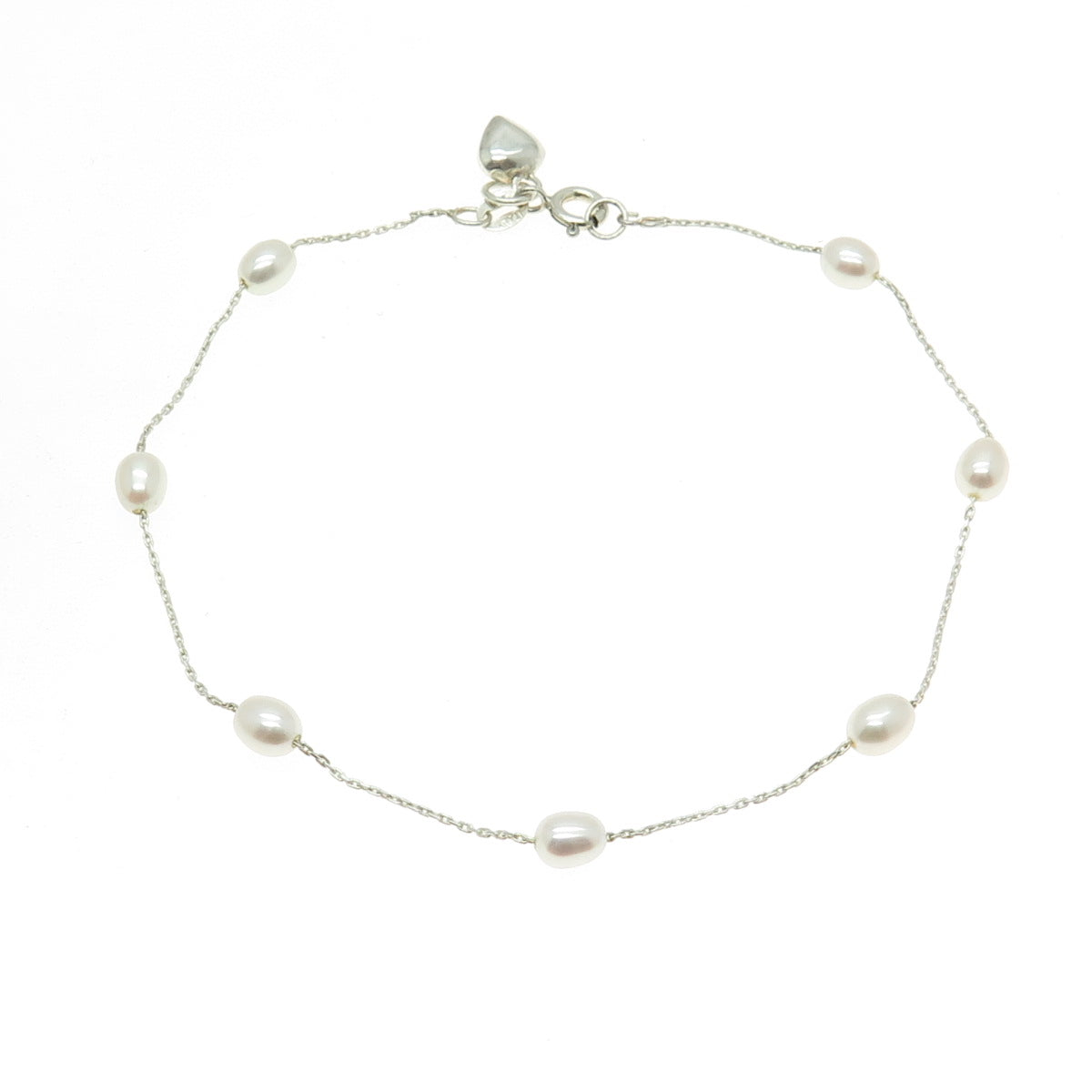 925 Sterling Silver Italy Real Pearl By The Yard Link Anklet / Bracelet 9.25"