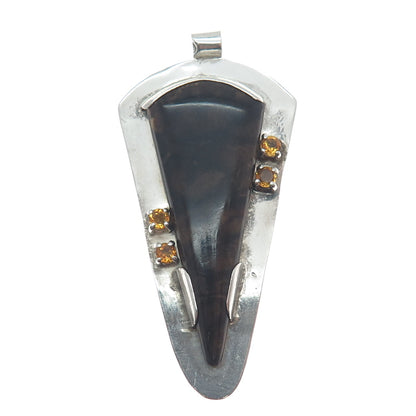 Old Pawn 925 Sterling Silver Vintage Southwestern Jasper Citrine Tribal Pendant
