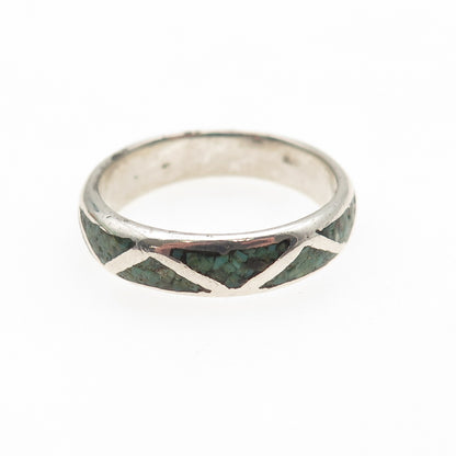 Old Pawn 925 Sterling Silver Vintage Turquoise Inlay Tribal Band Ring Size 9.5