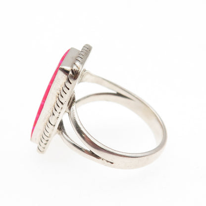 Old Pawn 925 Sterling Silver Vintage Southwestern Pink Opal Tribal Ring Size 9