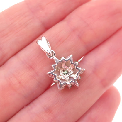 CNA Pranda 925 Sterling Silver Vintage Real Emerald & Opal Floral Charm Pendant