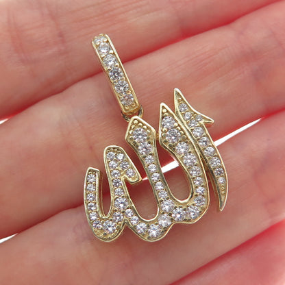 925 Sterling Silver Gold Plated C Z Muslims Allah Religious Pendant