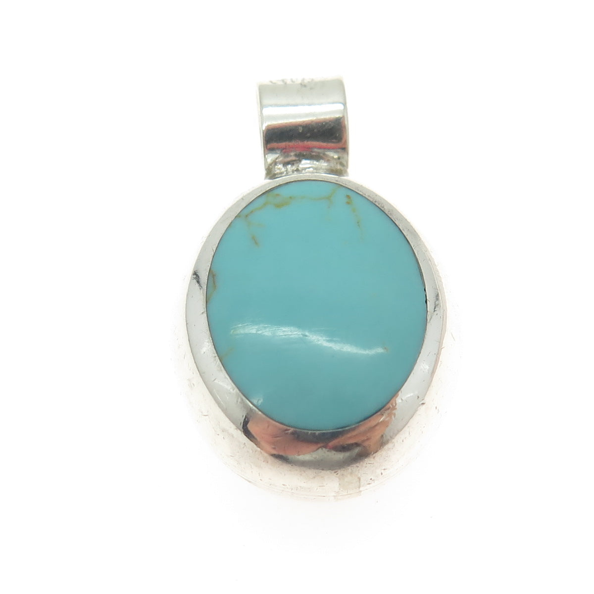 925 Sterling Silver Vintage Mexico Real Turquoise & Lapis Gem Dual Sided Pendant