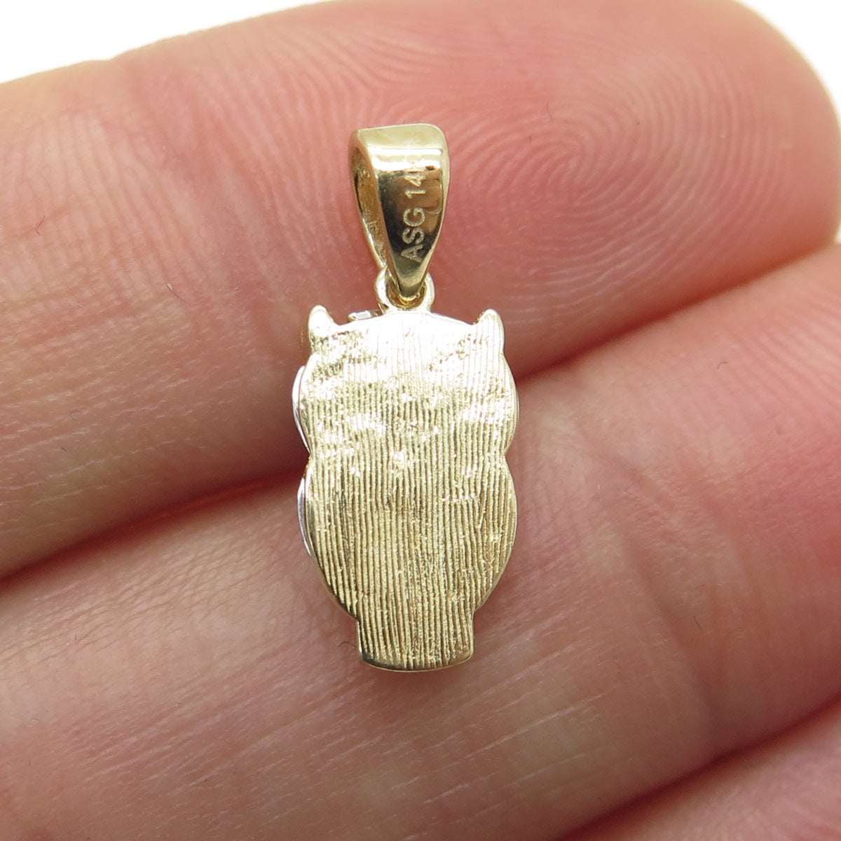 14K Yellow & White Gold Wise Owl Bird Minimalist Charm Pendant