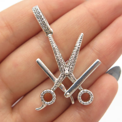 925 Sterling Silver C Z Scissors Pendant