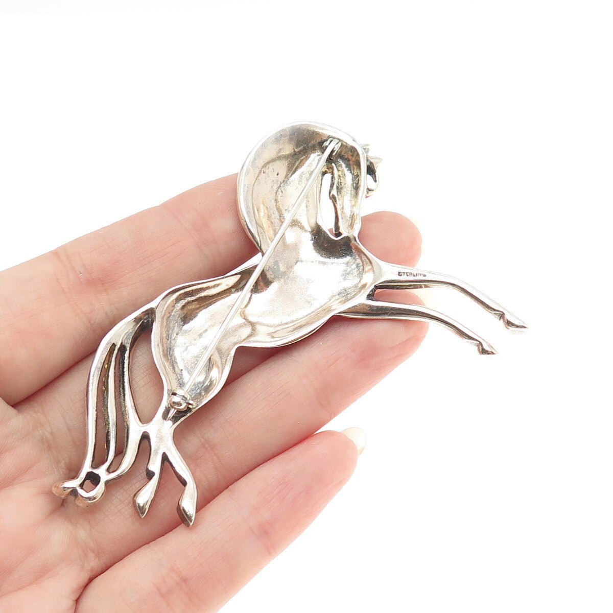 925 Sterling Silver Antique Art Deco Rhinestone Frisky Horse Pin Brooch