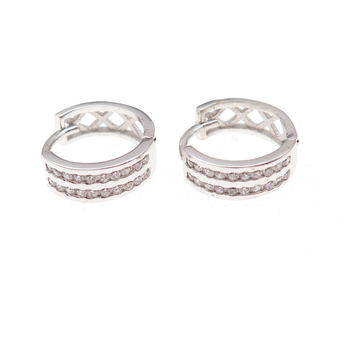 925 Sterling Silver Round-Cut C Z Hoop Earrings