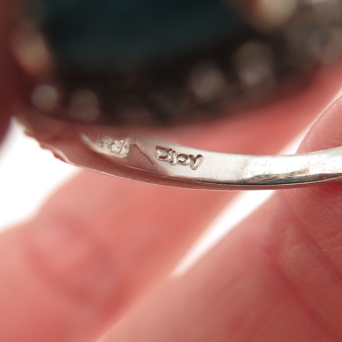 D'Joy 925 Sterling Real Sleeping Beauty Turquoise White Topaz Floral Ring Size 8