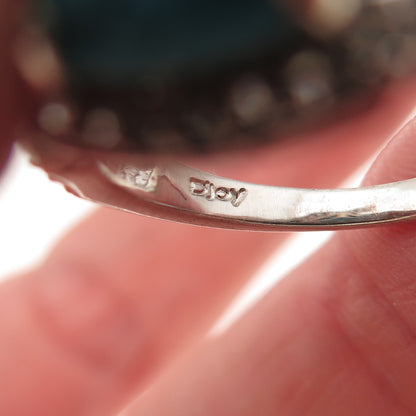 D'Joy 925 Sterling Real Sleeping Beauty Turquoise White Topaz Floral Ring Size 8
