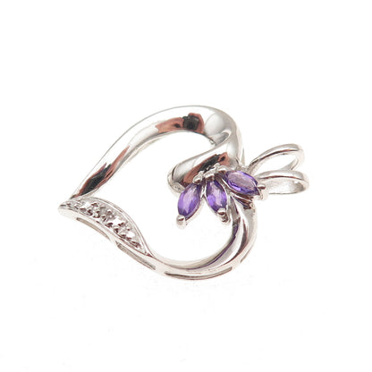 ROSS SIMONS 925 Sterling Silver Real Diamond Accent & Amethyst Heart Pendant