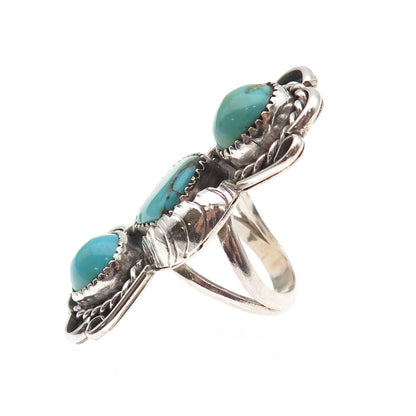 Old Pawn 925 Sterling Silver Vintage Southwestern Turquoise Tribal Ring Size 8