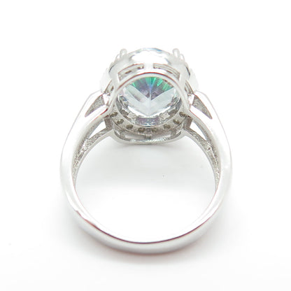 925 Sterling Silver Real Mystic Quartz & Round-Cut C Z Ring Size 4.75