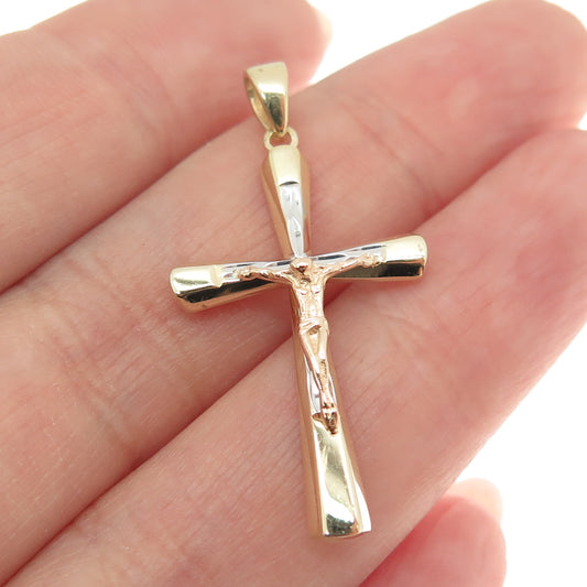 14K Yellow Rose & White Gold Crucifix Cross Religious Charm Pendant