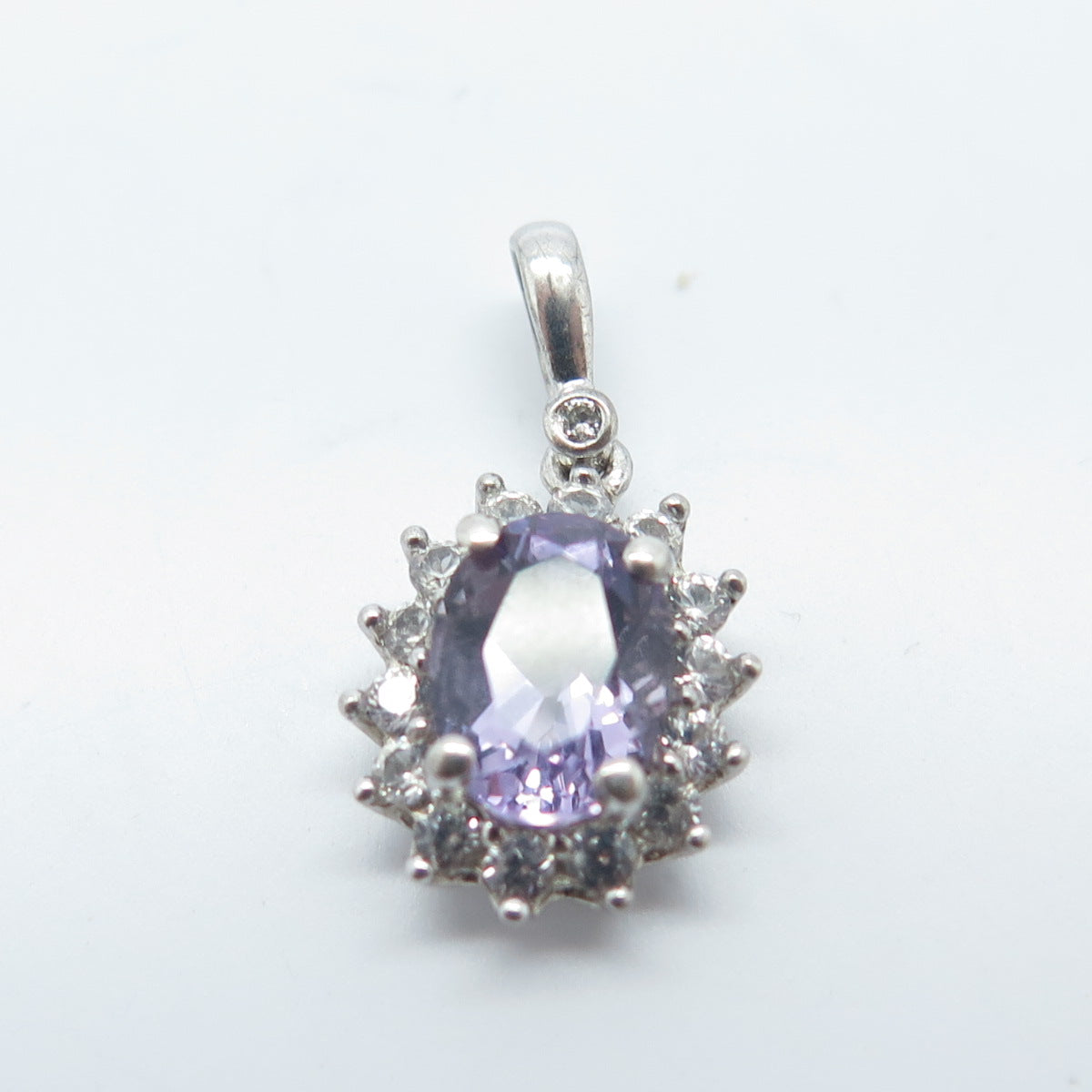 MICHELLE ALBALA 925 Sterling Silver Vintage White Topaz Gem Lavender C Z Pendant