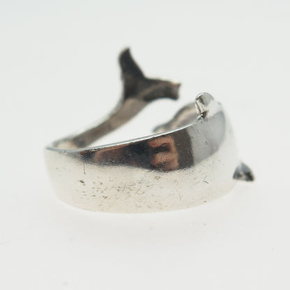 925 Sterling Silver Vintage Dolphin Adjustable Ring Size 8.25
