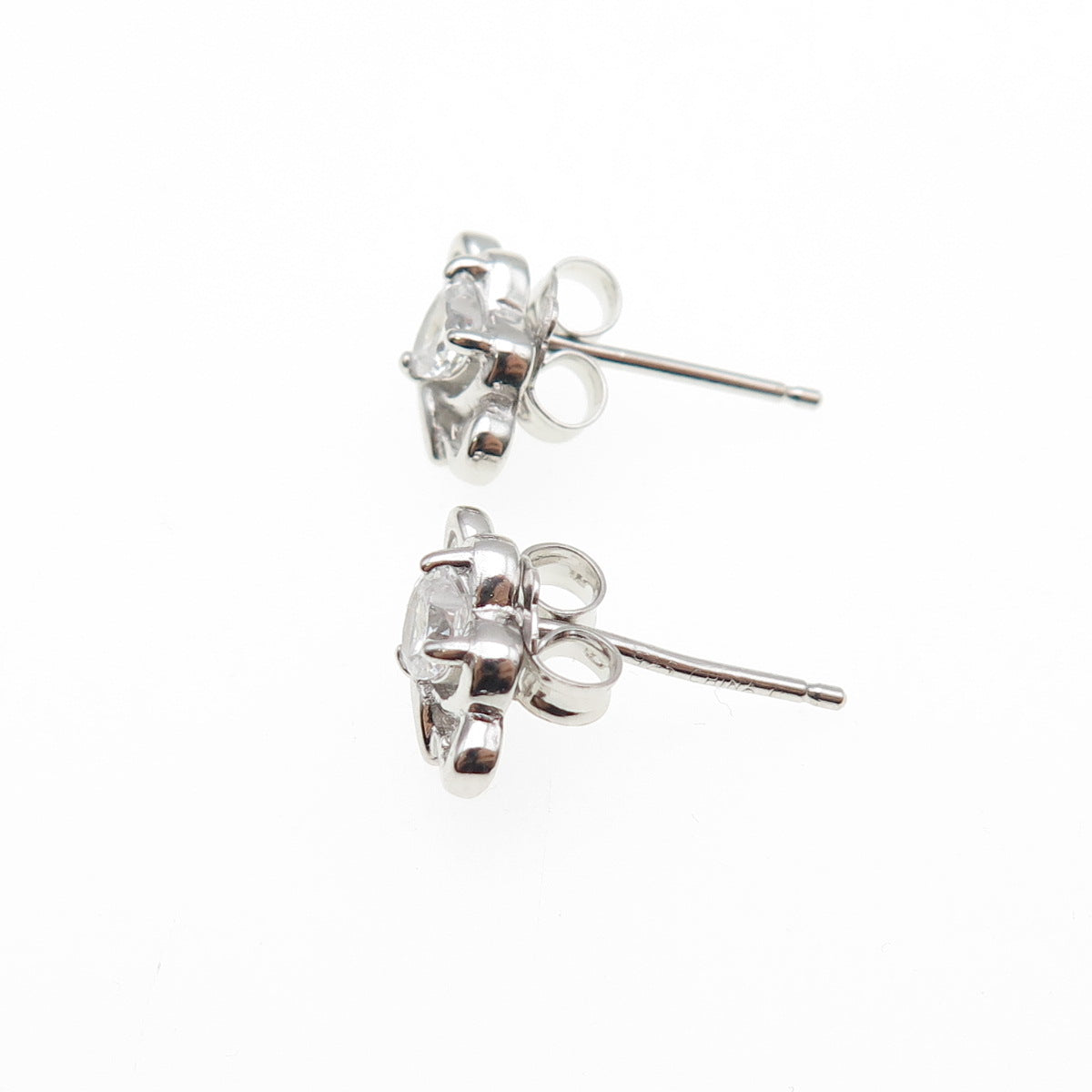 925 Sterling Silver Heart & Round-Cut C Z Tiara Stud Earrings