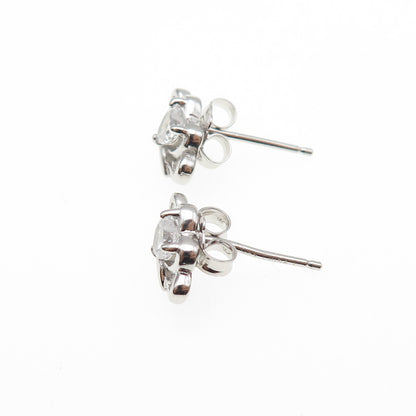 925 Sterling Silver Heart & Round-Cut C Z Tiara Stud Earrings