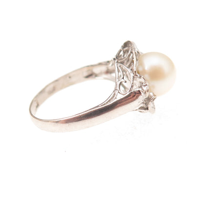 925 Sterling Silver Antique Art Deco Real Pearl Ring Size 5.5