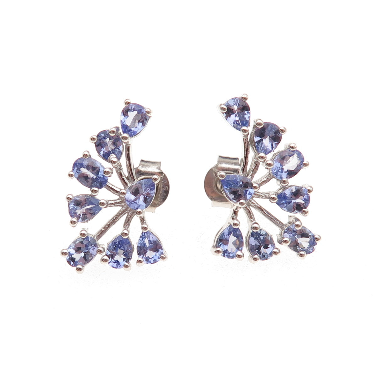 Chuck Clemency 925 Sterling Silver Real Pear-Cut Tanzanite Firework Earrings
