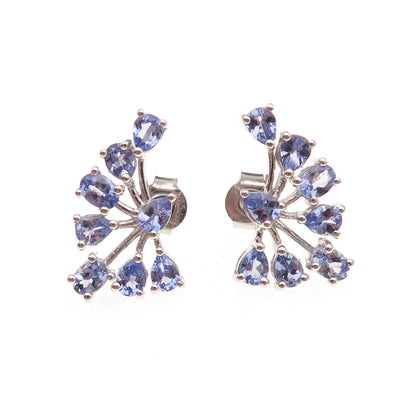 Chuck Clemency 925 Sterling Silver Real Pear-Cut Tanzanite Firework Earrings