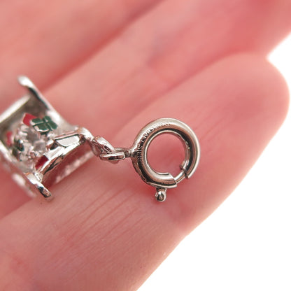 Danecraft 925 Sterling Antique Enamel Christmas Sleigh Spring Ring Mini Pendant