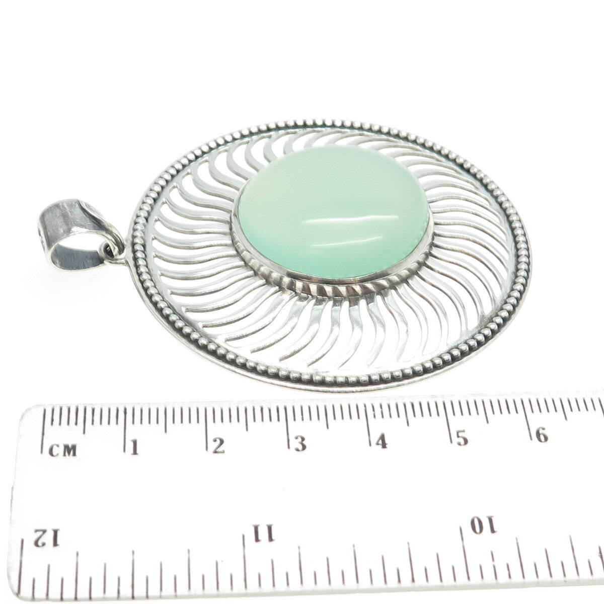DOUG PAULUS 925 Sterling Silver Vintage Real Chalcedony Sun Round Pendant