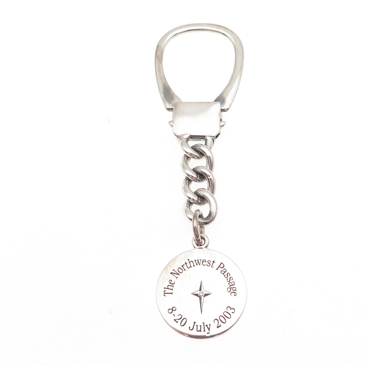 RINGWARE 925 Sterling Vintage Italy Real Diamond Northwest Passage Key Fob Chain