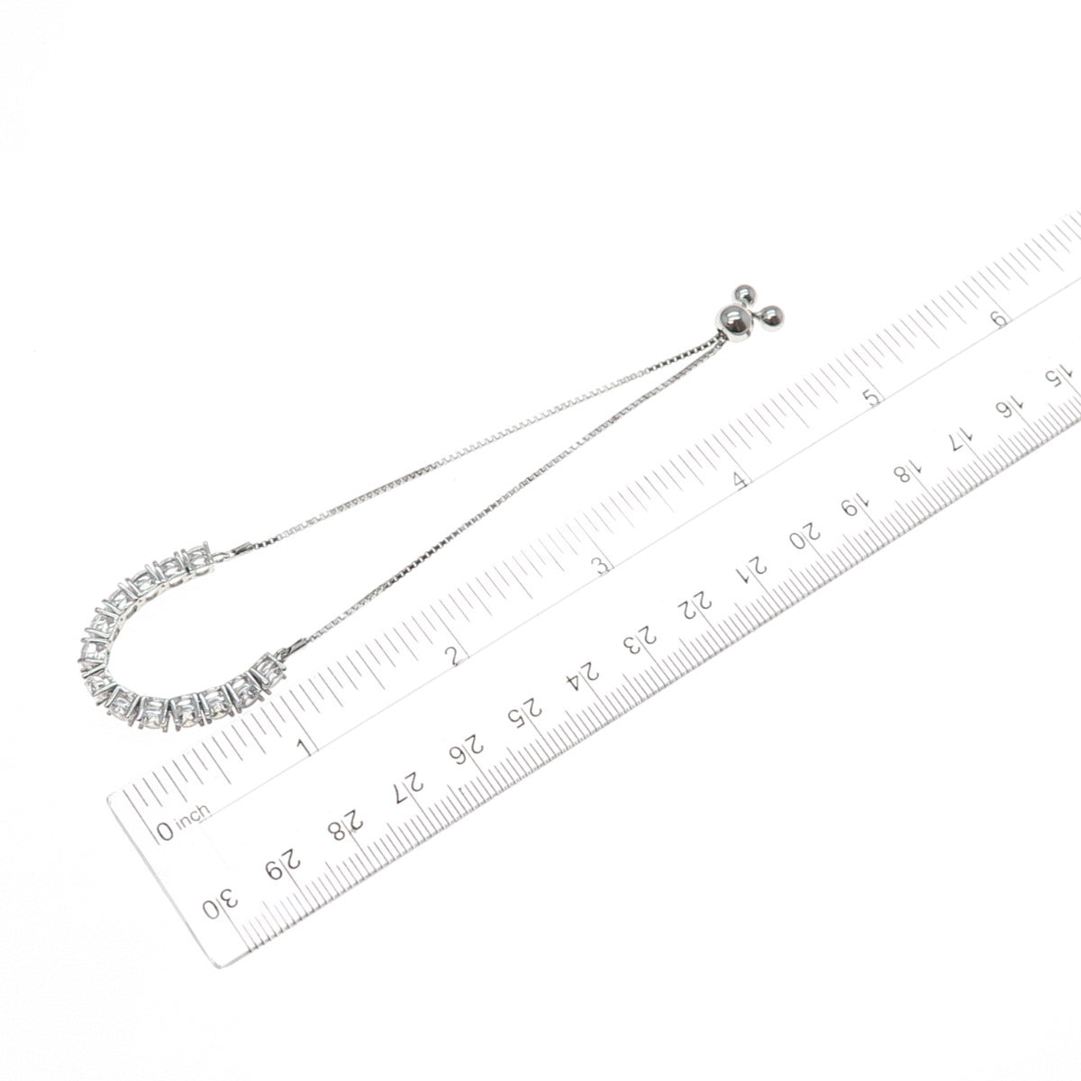 925 Sterling Silver Round-Cut C Z Tennis Link Adjustable Bolo Bracelet 6-8.25"