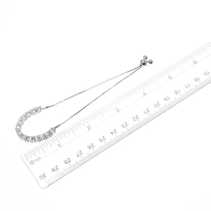 925 Sterling Silver Round-Cut C Z Tennis Link Adjustable Bolo Bracelet 6-8.25"