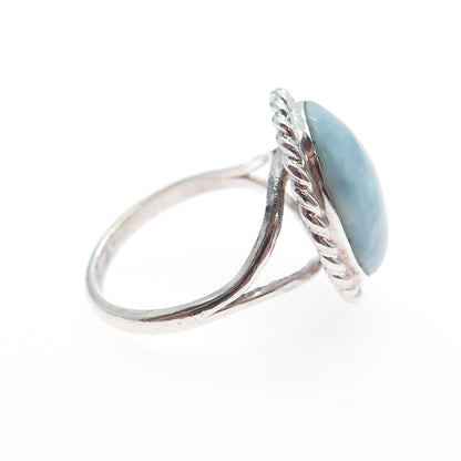 925 Sterling Silver Vintage Real Cabochon Larimar Ring Size 6.5