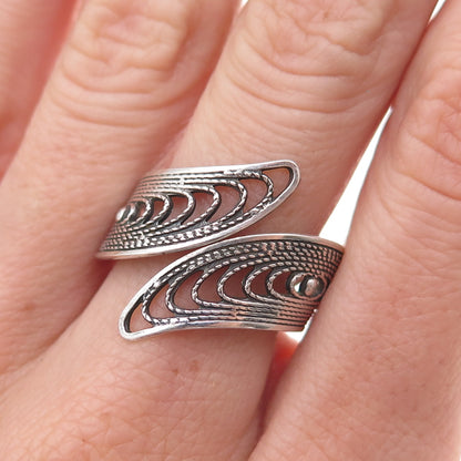Beau Sterling Silver Antique Art Deco Filigree Bypass Adjustable Ring Size 9.75