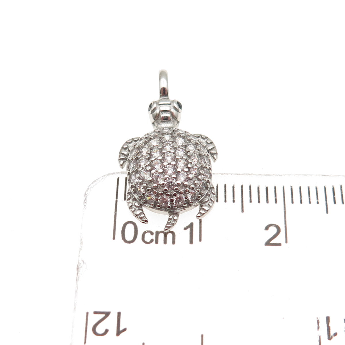 925 Sterling Silver Round-Cut C Z Turtle Mini Charm Pendant