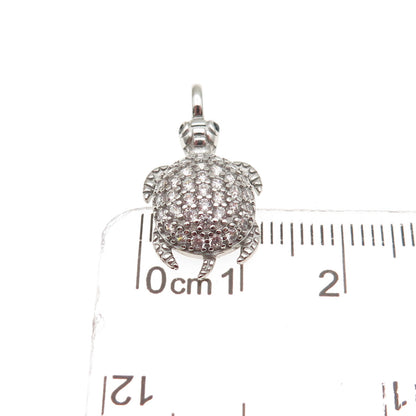 925 Sterling Silver Round-Cut C Z Turtle Mini Charm Pendant