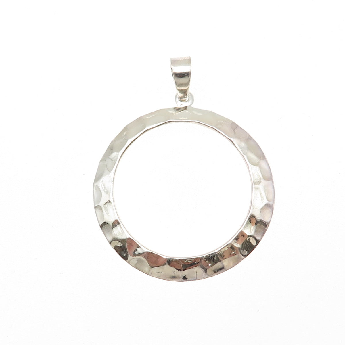 925 Sterling Silver Modernist Hammered Circle Pendant