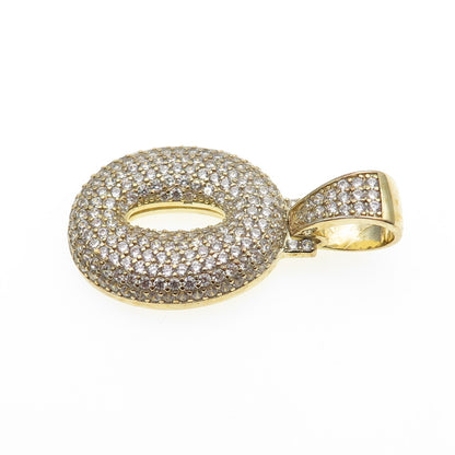 925 Sterling Silver Gold Plated Round-Cut C Z Letter O Initial Pendant