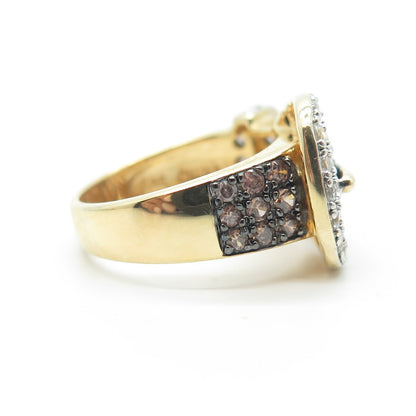 925 Sterling Silver Gold Plated Real Smoky Quartz & C Z Belt Ring Size 6.25
