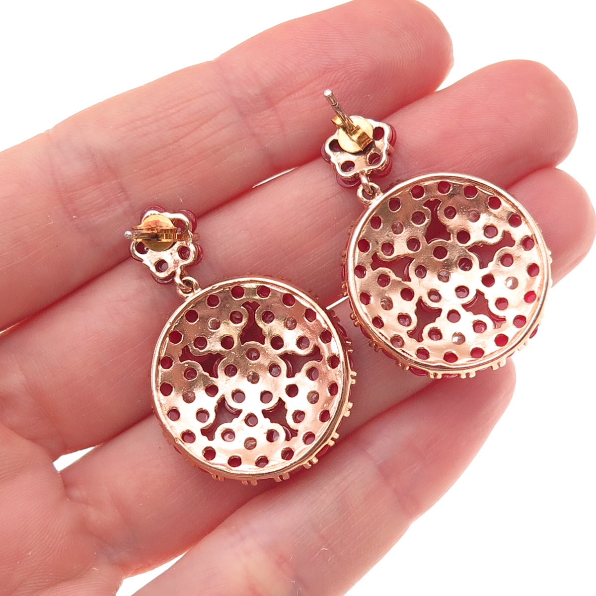 925 Sterling Silver Rose Gold Plated Real Carnelian & C Z Dangle Earrings