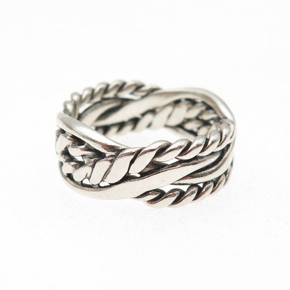 925 Sterling Silver Vintage Woven Oxidized Ring Size 8.25