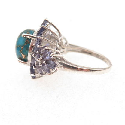 Chuck Clemency 925 Sterling Silver Real Turquoise & Iolite Ring Size 6