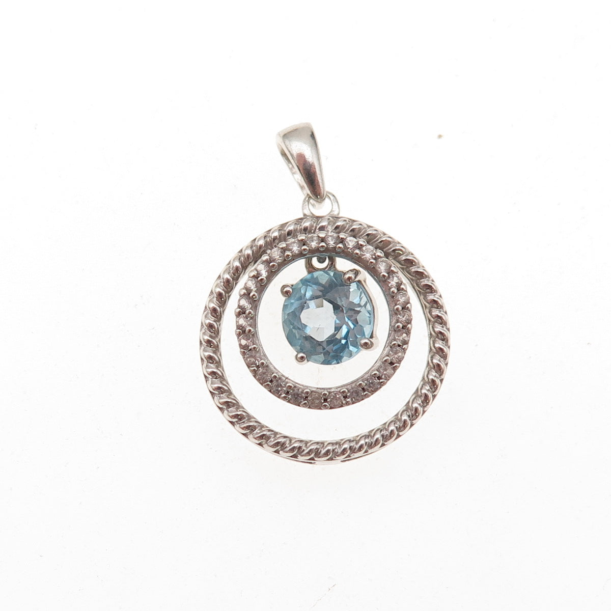 Jane Seymour 925 Sterling Silver Real White & Blue Topaz Charm Pendant