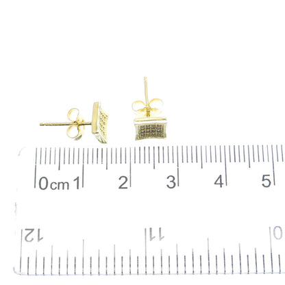 925 Sterling Silver Gold Plated Round-Cut C Z Princess Square Stud Earrings
