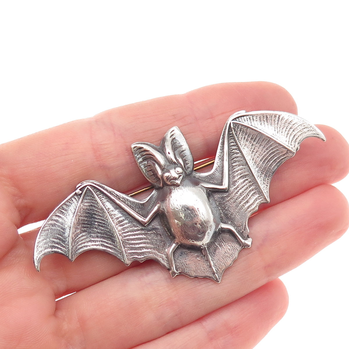 925 Sterling Silver Vintage Bat Oxidized Pin Brooch