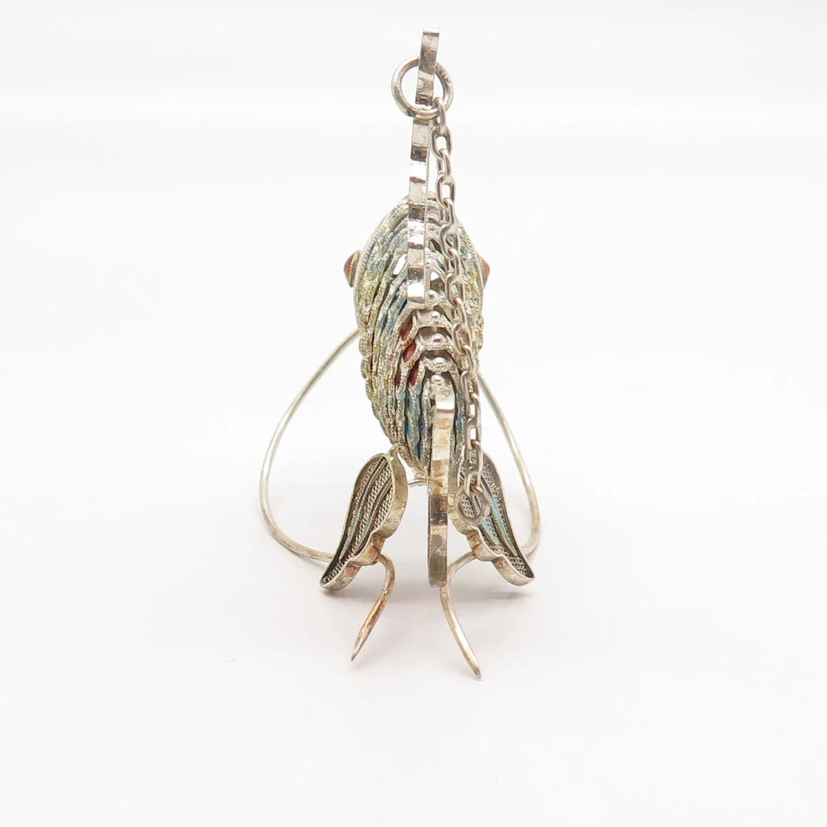 925 Sterling Silver Antique Colorful Enamel Articulated Chinese Koi Fish Fob