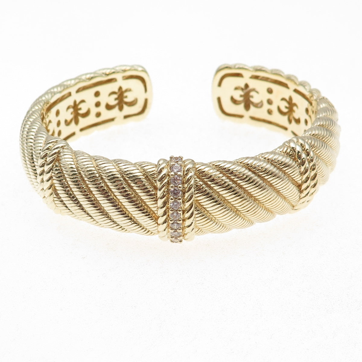 Judith Ripka 925 Sterling Silver Gold Plated C Z Heavy 73.0g Cuff Bracelet 7.25"